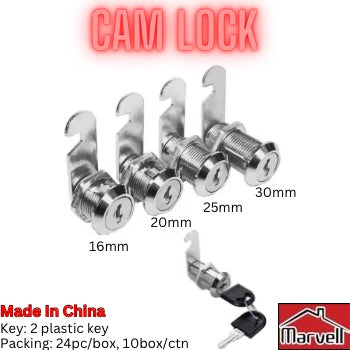 Tubular Cam Lock Set with Hooked Latching Bar (16mm, 20mm, 25mm, 30mm) – Chrome Cabinet & Drawer Security Lock