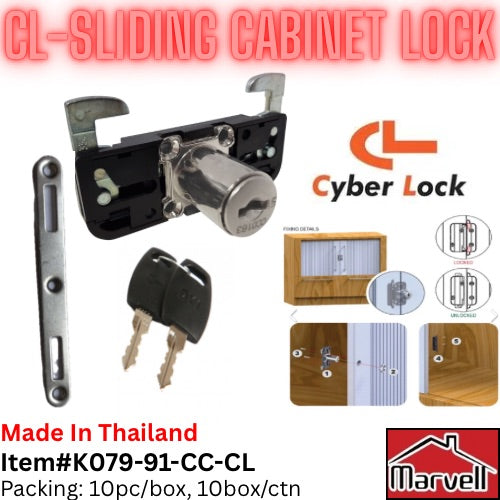 CL sliding cabinet lock Cyber Lock Thailand with keys for wardrobe and drawer security

