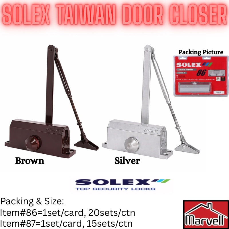 Hydraulic door closer No 86 and 87 heavy duty automatic door closer brown and silver for 35 to 80 kg doors with mounting dimensions