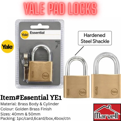 Original Yale Pad Locks Essential YE1 | 40mm & 50mm | Italian Brand