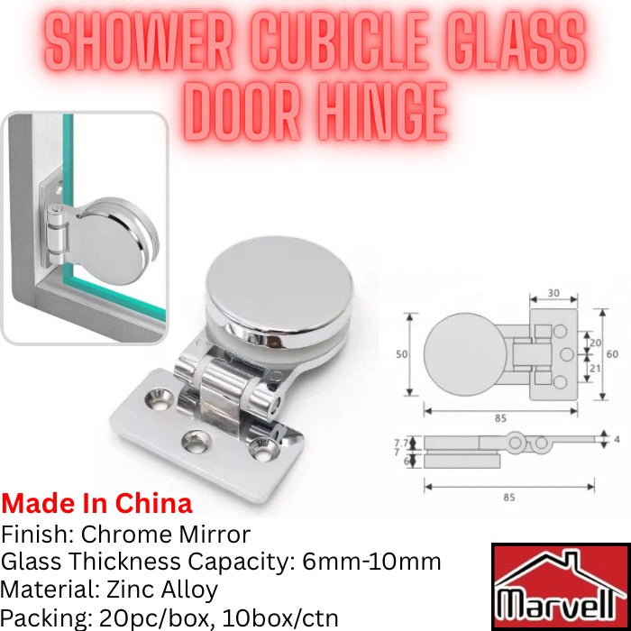 Shower Cubicle Glass Door Hinge – Chrome Mirror Finish Zinc Alloy Frameless Glass Hinge