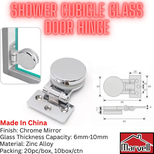 Shower Cubicle Glass Door Hinge – Chrome Mirror Finish Zinc Alloy Frameless Glass Hinge