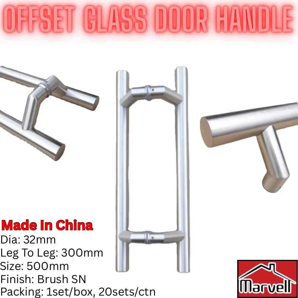 Marvell Stainless Steel Offset Glass Door Handle 500mm Brush Satin | Premium Pull Handle Pakistan