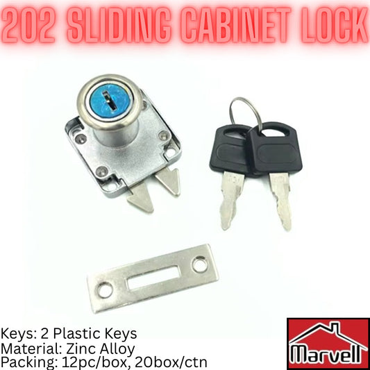 BOHE 202 Sliding Cabinet Lock with 2 Plastic keys, Lock Plate & Screws