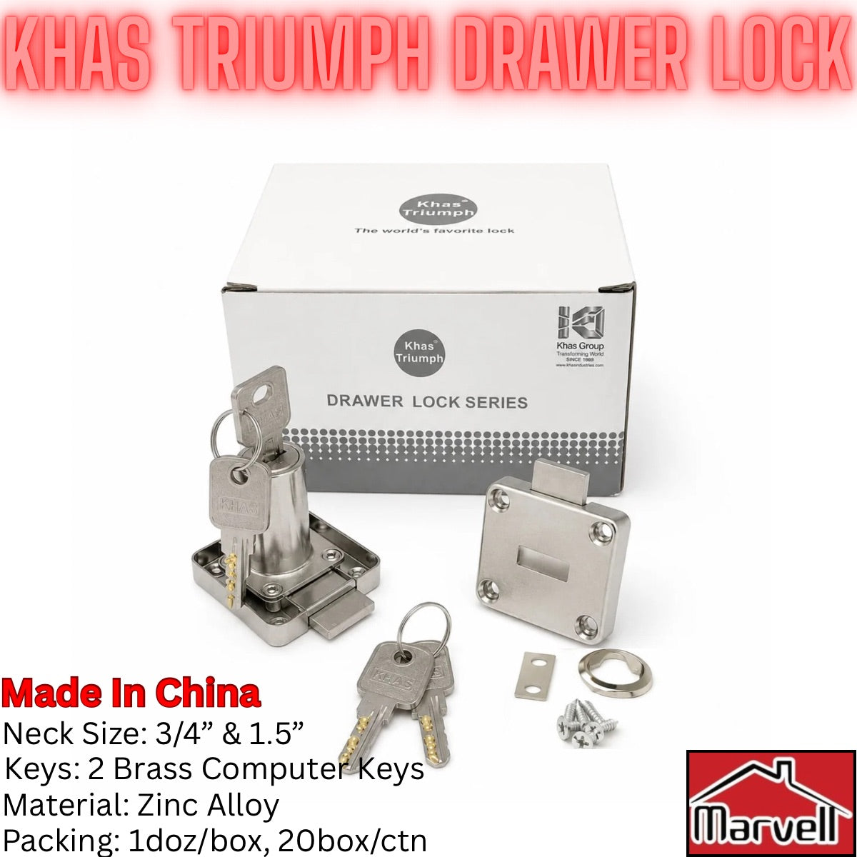 KHAS TRIUMPH Drawer Lock – Zinc Alloy Lock with 2 Brass Computer Keys