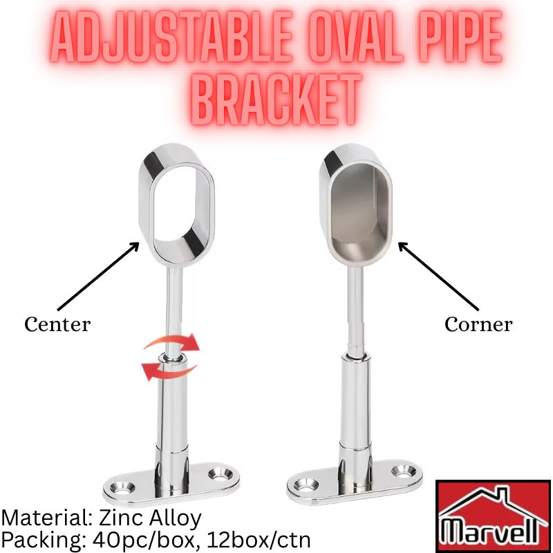 Adjustable Oval Pipe Bracket | Center & Corner Mount | Zinc Alloy