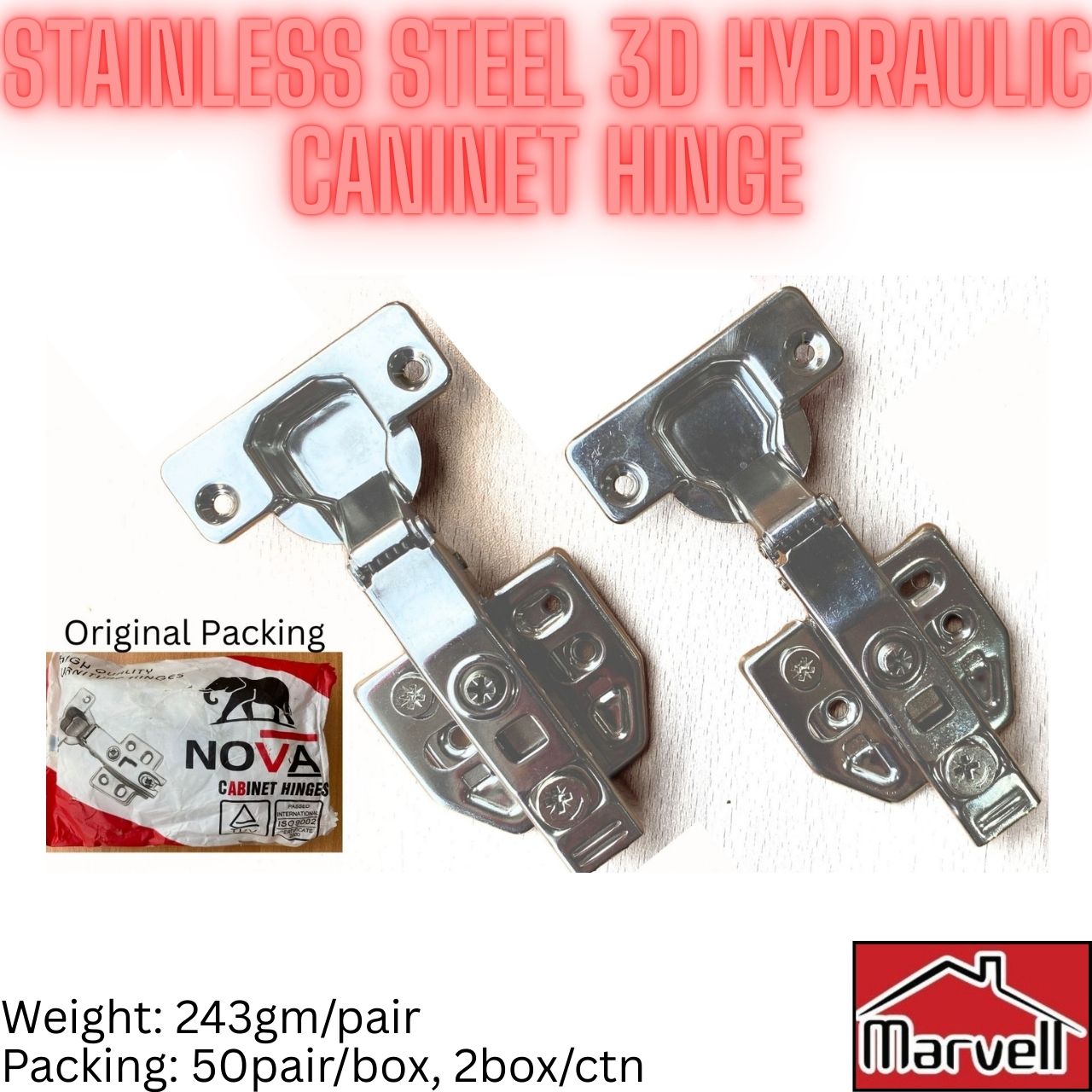 Nova Stainless Steel 3D Cabinet Hinge