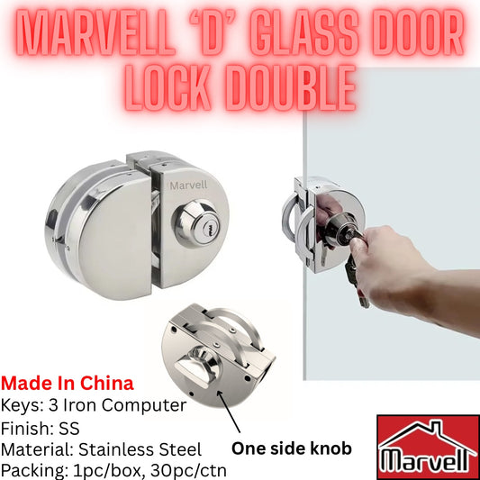 Marvell Stainless Steel D-Shaped Glass Door Lock Double