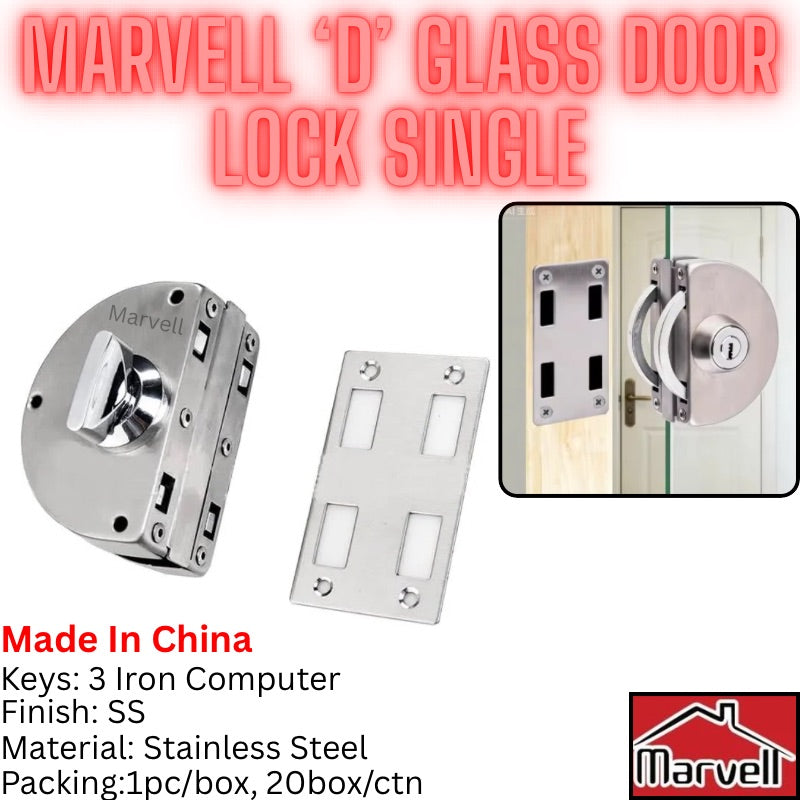 Marvell Stainless Steel D-Shaped Glass Door Lock Single