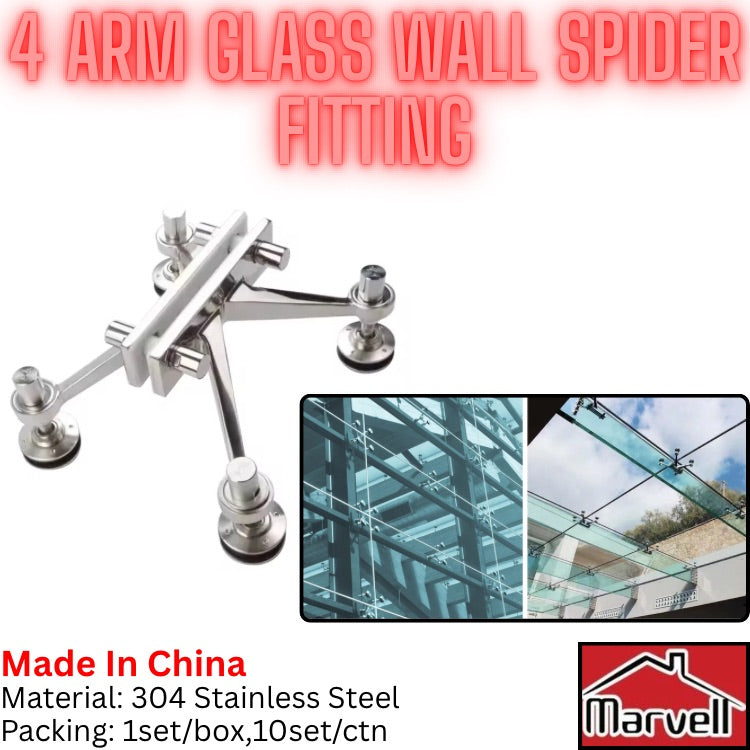 4 arm stainless steel glass wall spider fitting for structural glazing and glass façade installation