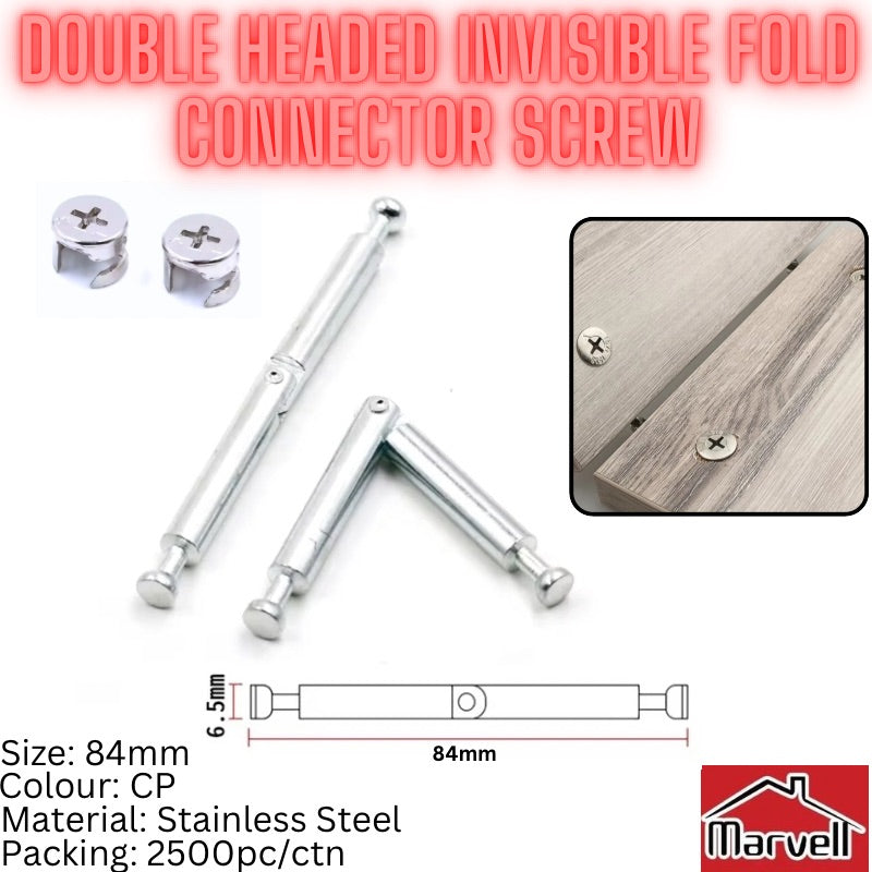 Double headed invisible furniture connector screw 84mm stainless steel cam lock bolt for wooden furniture joints