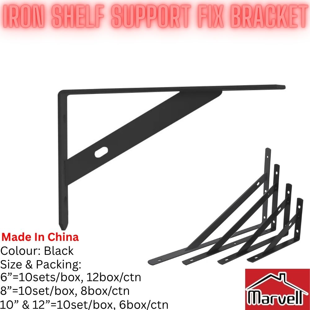 Black iron shelf support fix bracket heavy duty wall mount shelf bracket for wooden shelves and storage racks