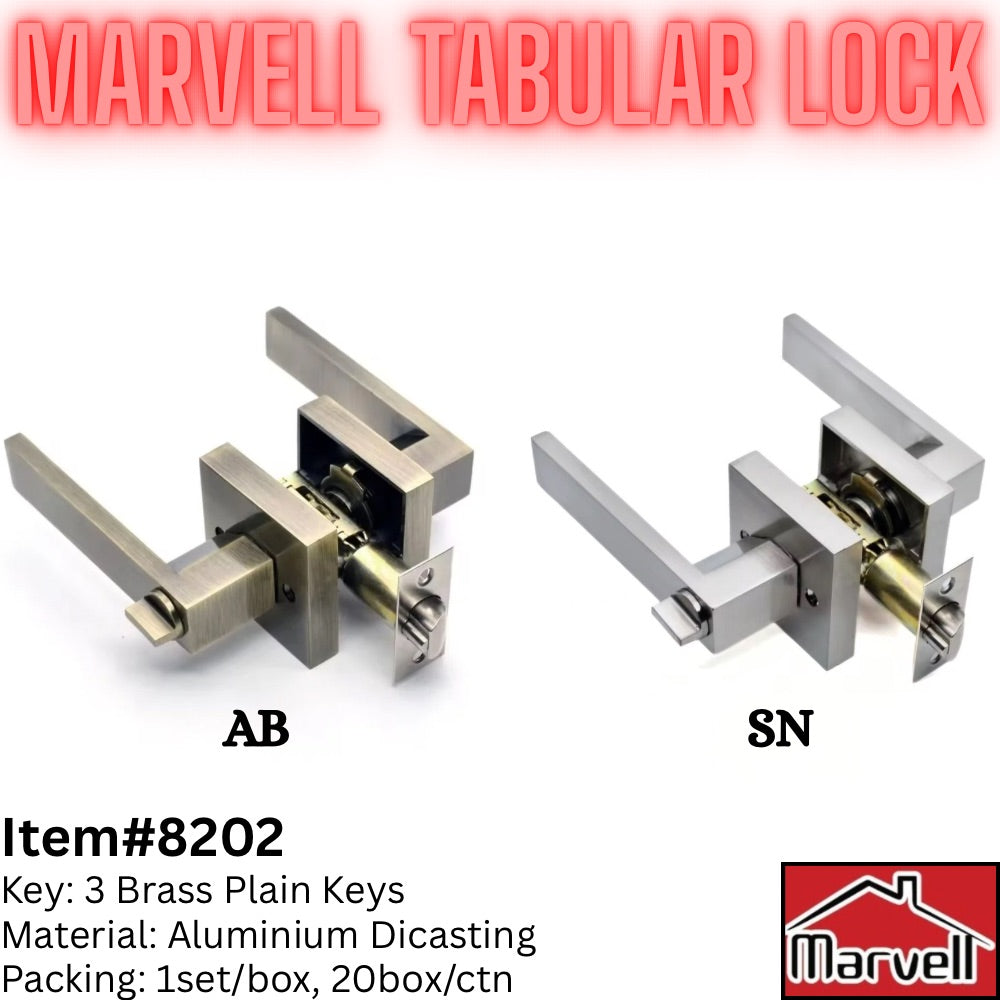 Marvell Tabular Lock 8202 Aluminium Die Cast Square Lever Handle in Antique Brass and Satin Nickel Finish with 3 Brass Keys