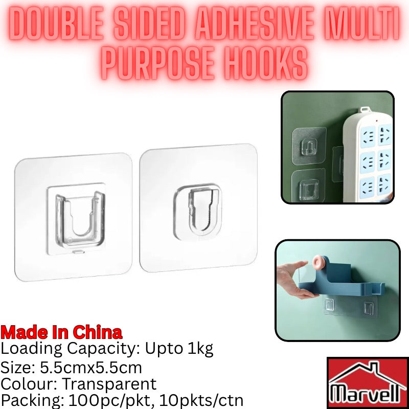 Transparent double sided adhesive multi-purpose wall hooks for hanging accessories and power strips
