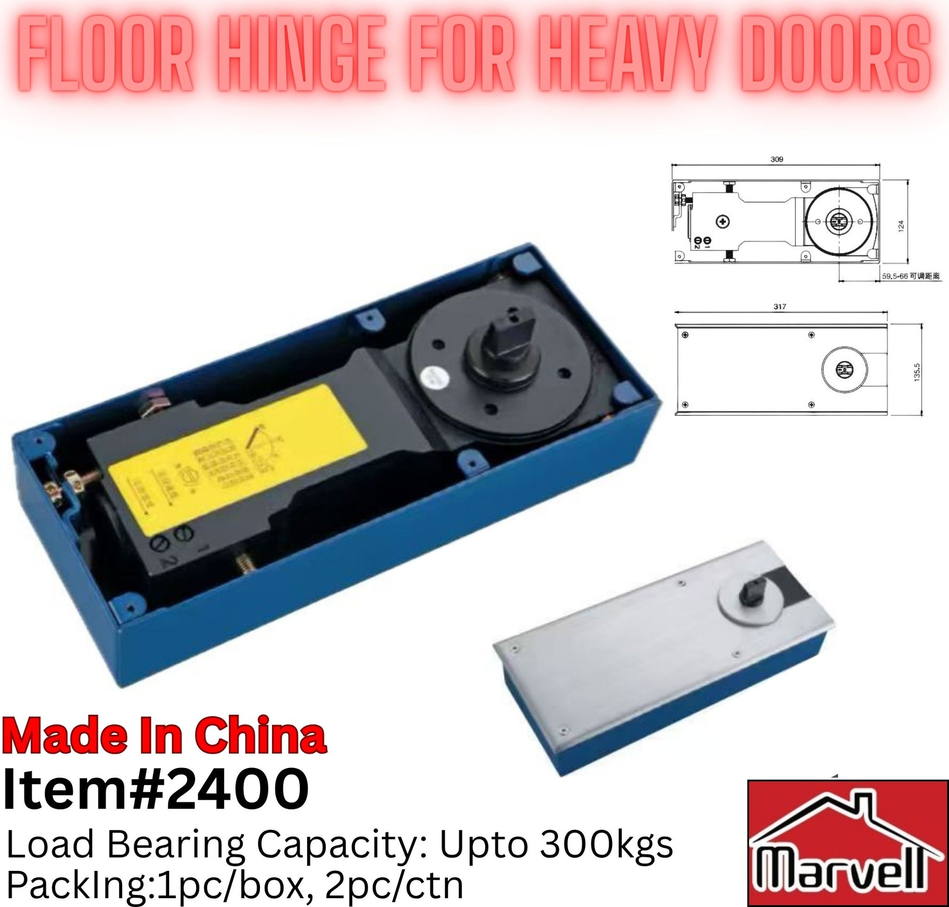 Heavy duty hydraulic floor hinge for heavy glass and aluminum doors with 300kg load capacity