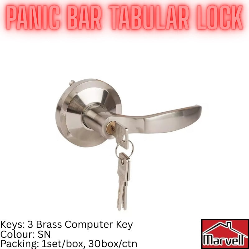 Silver door handle lock with keys on a white background, featuring the brand 'Marvel'.